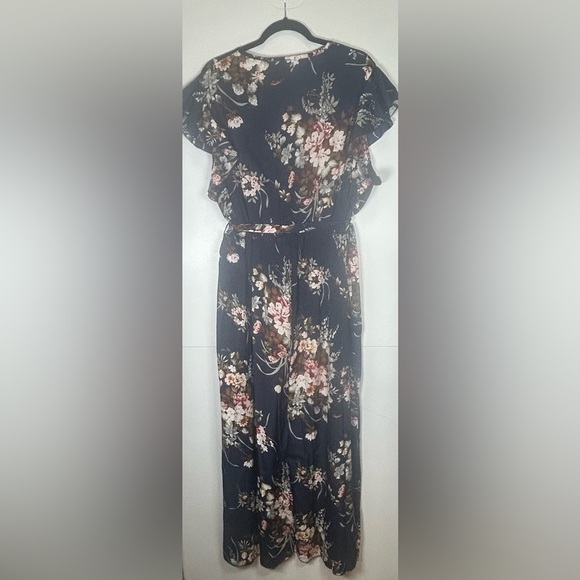 Fall Dress! Navy Floral Wrap Maxi Dress. Neck. Elastic Waist. Size 2X - Picture 3 of 7